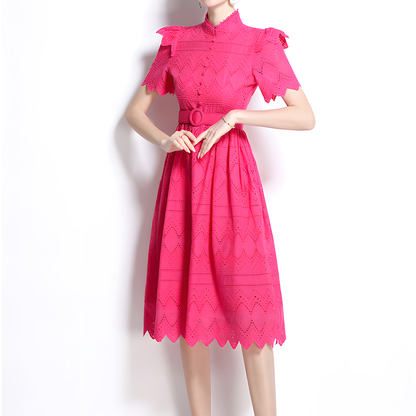 Retro Romantic Eyelet Embroidery Dress