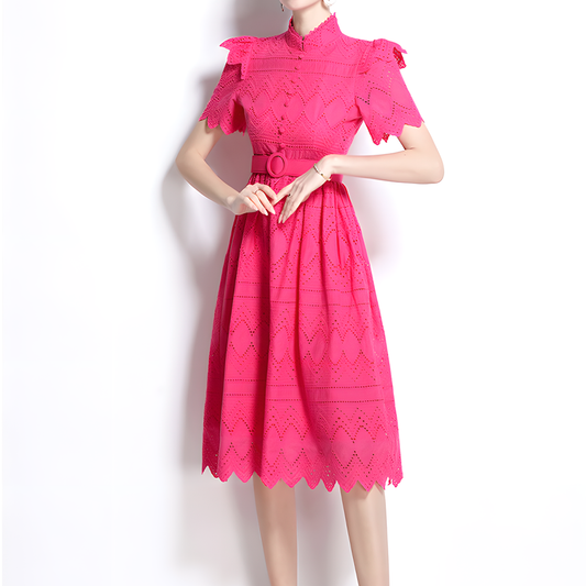 Retro Romantic Eyelet Embroidery Dress