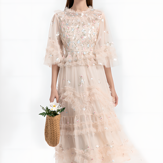 Fashion Floral Embroidered Tulle Dress