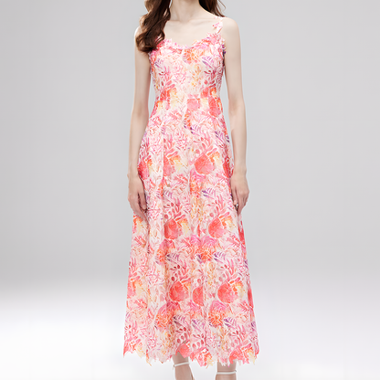 Floral Spaghetti Strap Mesh Dress for Women