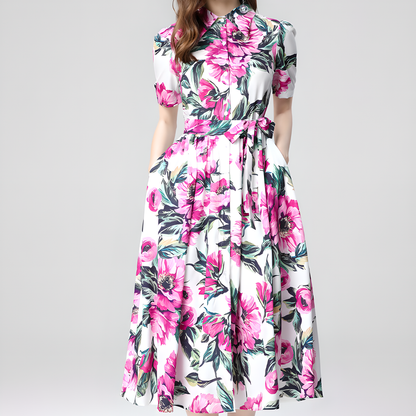 Floral Print High-Waist Flared Midi Dress