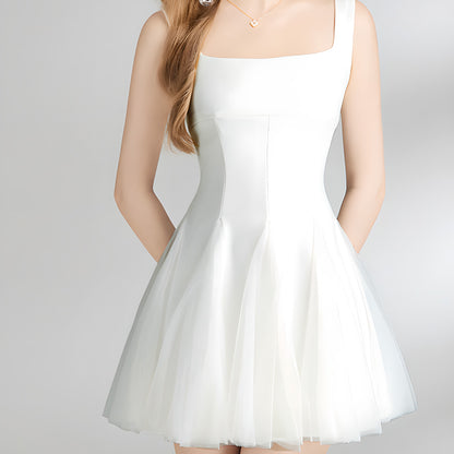 White Sleek High-Waist Mesh Dress