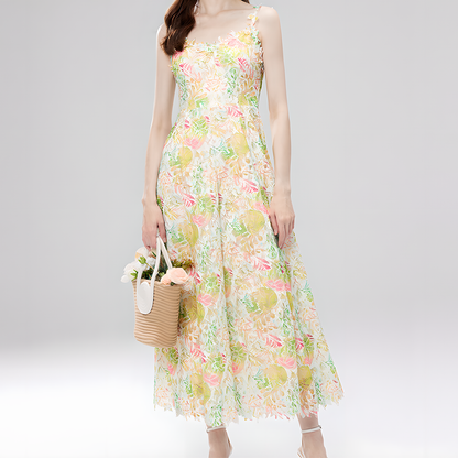 Floral Spaghetti Strap Mesh Dress for Women