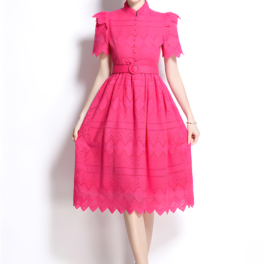 Retro Romantic Eyelet Embroidery Dress