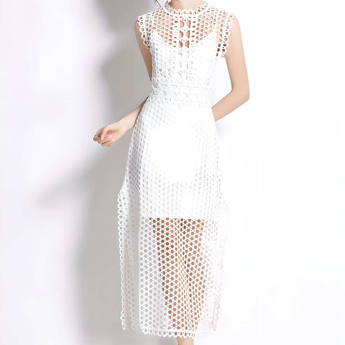 Fashion Lace Cut-Out Sleeveless Slit Dress