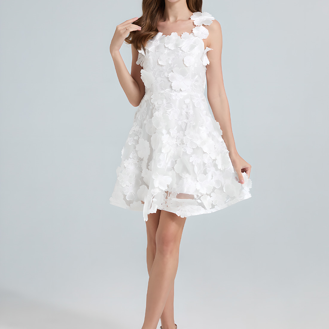 Floral Applique Fit and Flare Mini Dress