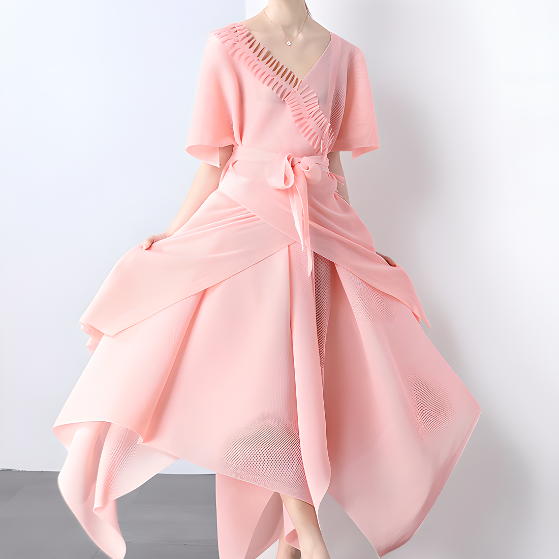 Asymmetric Pleated Skirt Vest Dress Set