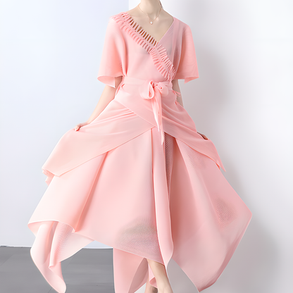 Asymmetric Pleated Skirt Vest Dress Set