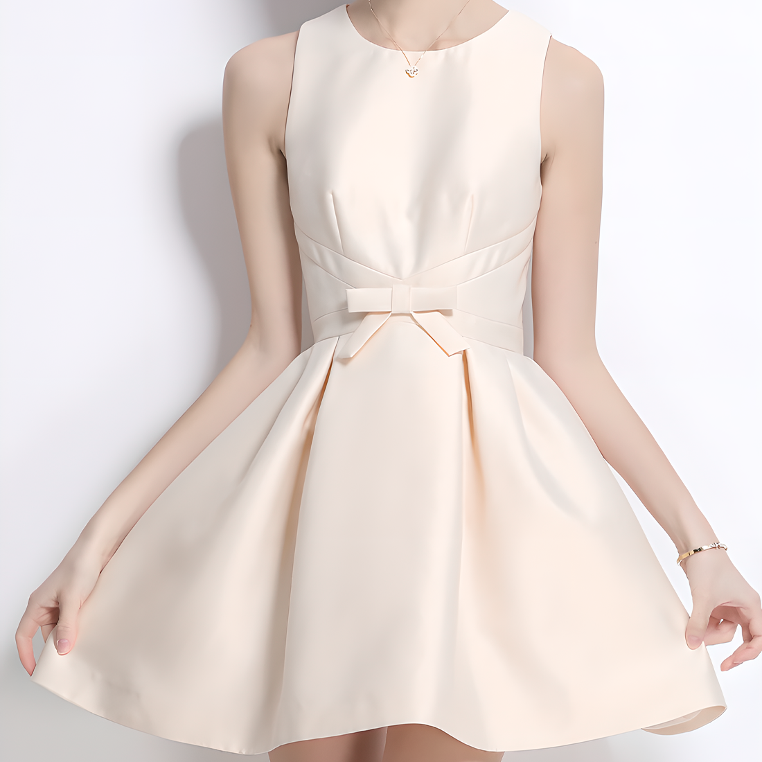 Round Neck Sleeveless Dress with Bow Detail