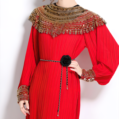 High-End Sequined Gown with Lantern Sleeves