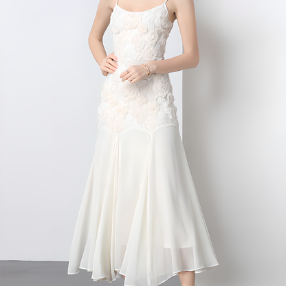 Embroidered Rose Strap Fish Tail Maxi Dress