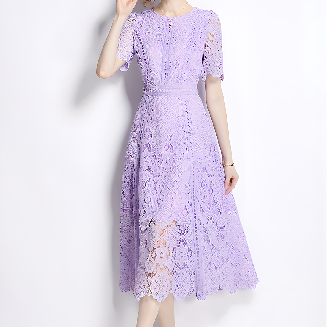Charming Floral Lace Midi Dress