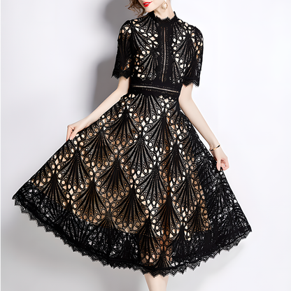French Lace Dress with Fan-Shaped Patterns