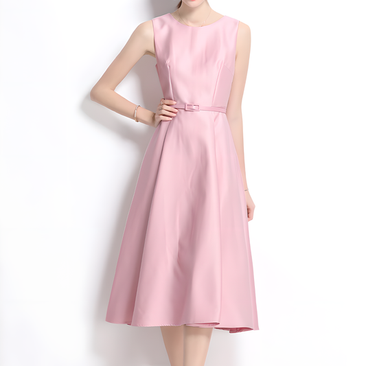 Elegant Round Neck Sleeveless Flared Dress