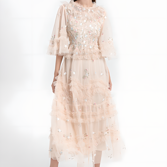 Fashion Floral Embroidered Tulle Dress