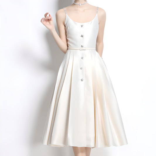 Luxury Midi Dress with Crystal-Embellished Straps