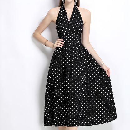 Retro Sleeveless Polka Dot Backless Dress