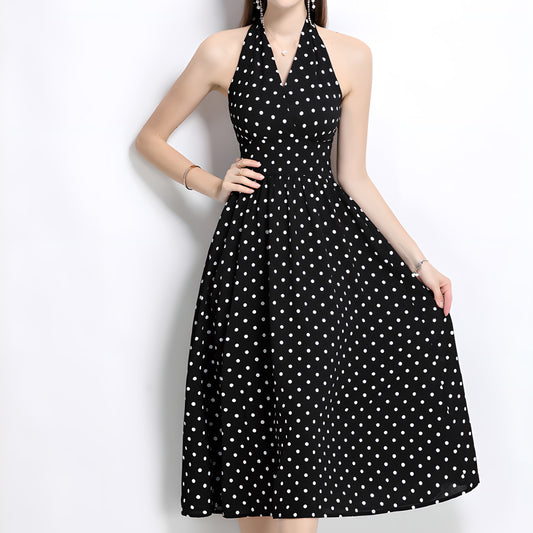 Retro Sleeveless Polka Dot Backless Dress