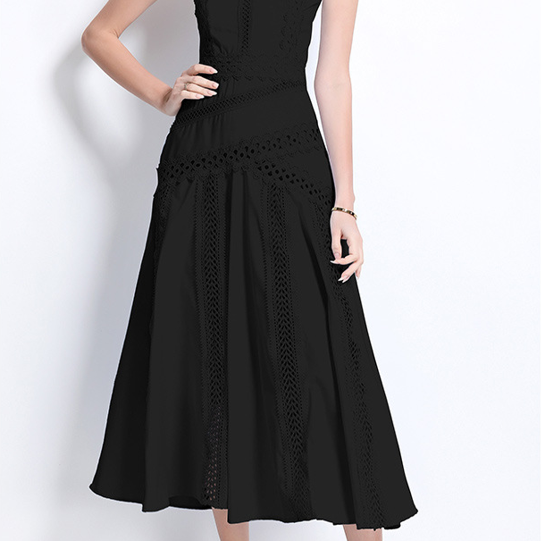 Elegant Lace-Trimmed Sleeveless Dress