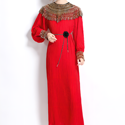 High-End Sequined Gown with Lantern Sleeves