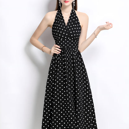 Retro Sleeveless Polka Dot Backless Dress