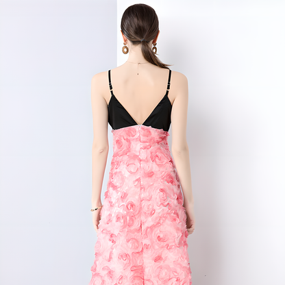 Black Bow Top with Pink Rose Pattern Dress