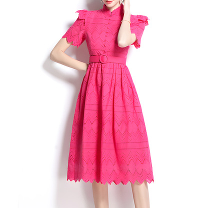 Retro Romantic Eyelet Embroidery Dress
