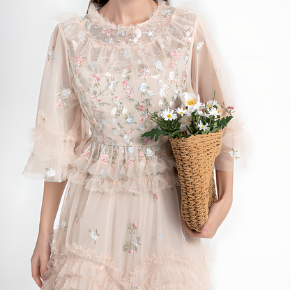 Fashion Floral Embroidered Tulle Dress