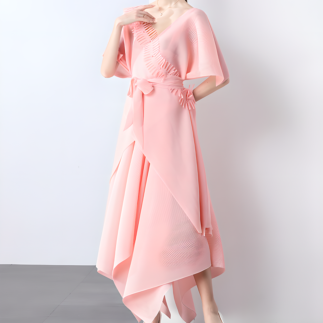 Asymmetric Pleated Skirt Vest Dress Set