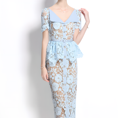 Crystal Button Hollow Lace Dress