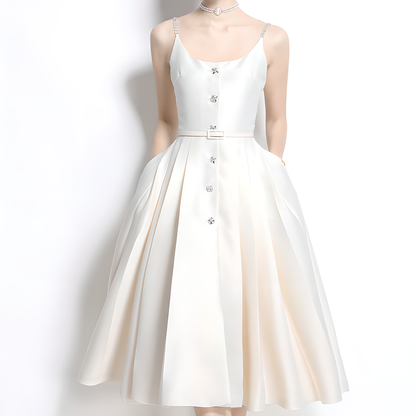 Luxury Midi Dress with Crystal-Embellished Straps