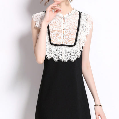 Chic Lace-Trimmed Dress with Sleek Silhouette