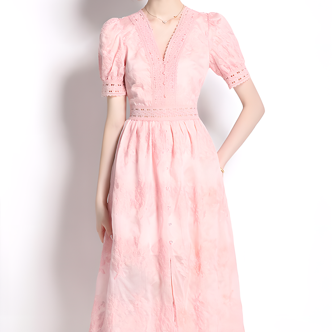 Fashion Romantic Lace Detail Pink Dress