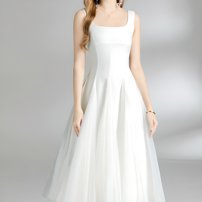 Chic White Tulle Mesh Midi Dress