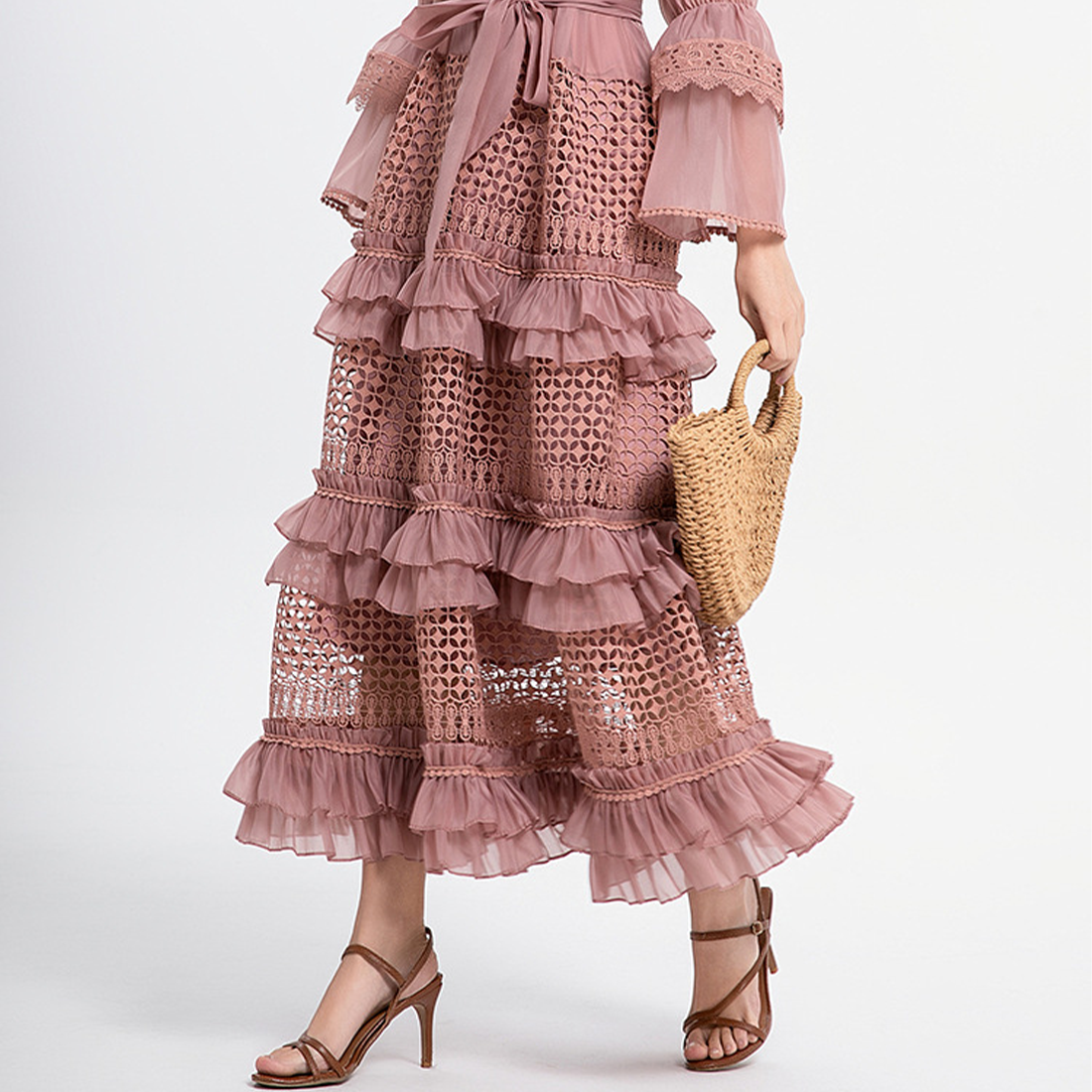 French Vintage Lace Patchwork Bell Sleeve Dress