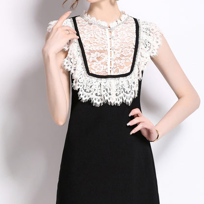 Chic Lace-Trimmed Dress with Sleek Silhouette