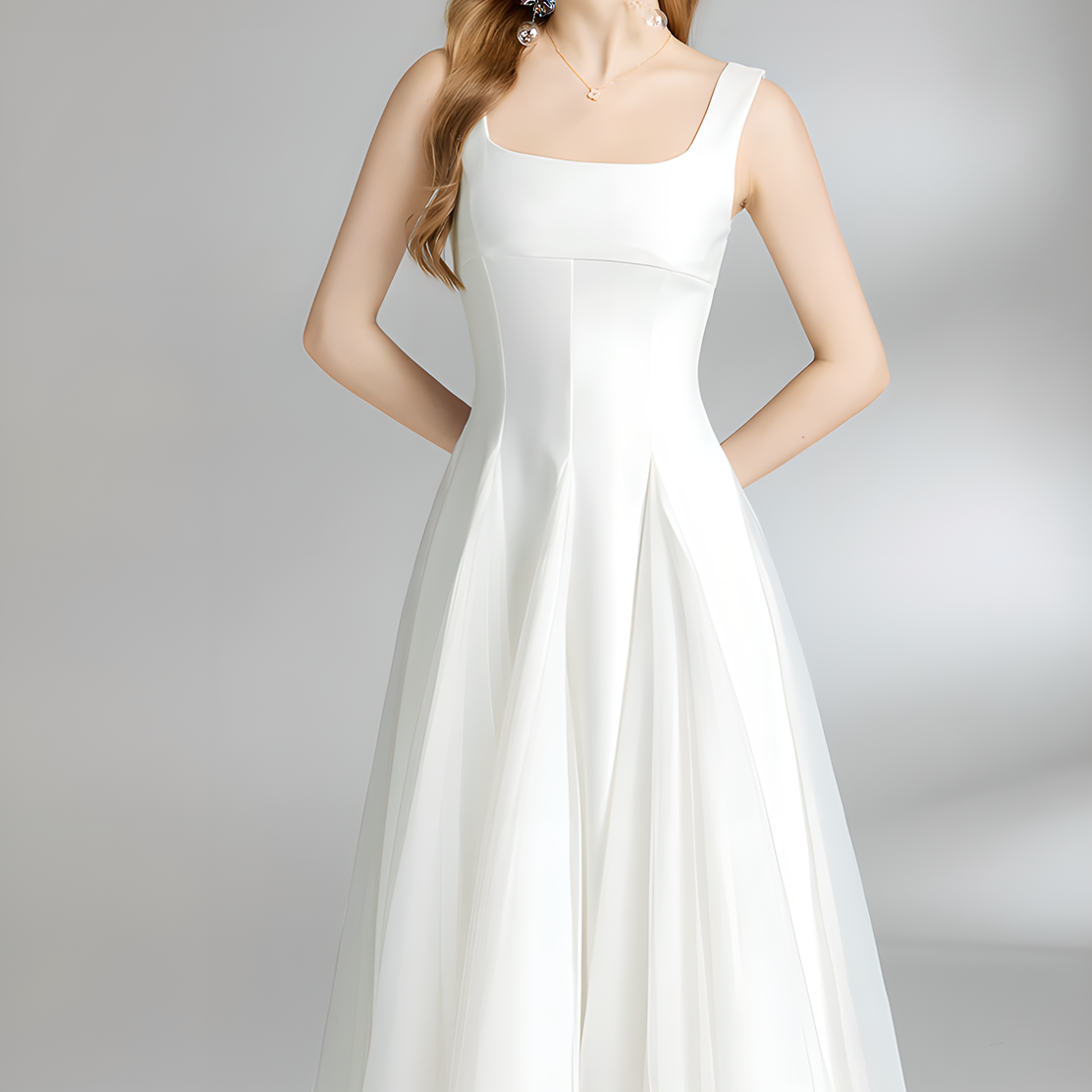 Chic White Tulle Mesh Midi Dress