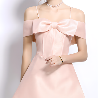 Butterfly Bow Off-Shoulder Corset Waist A-Line Dress