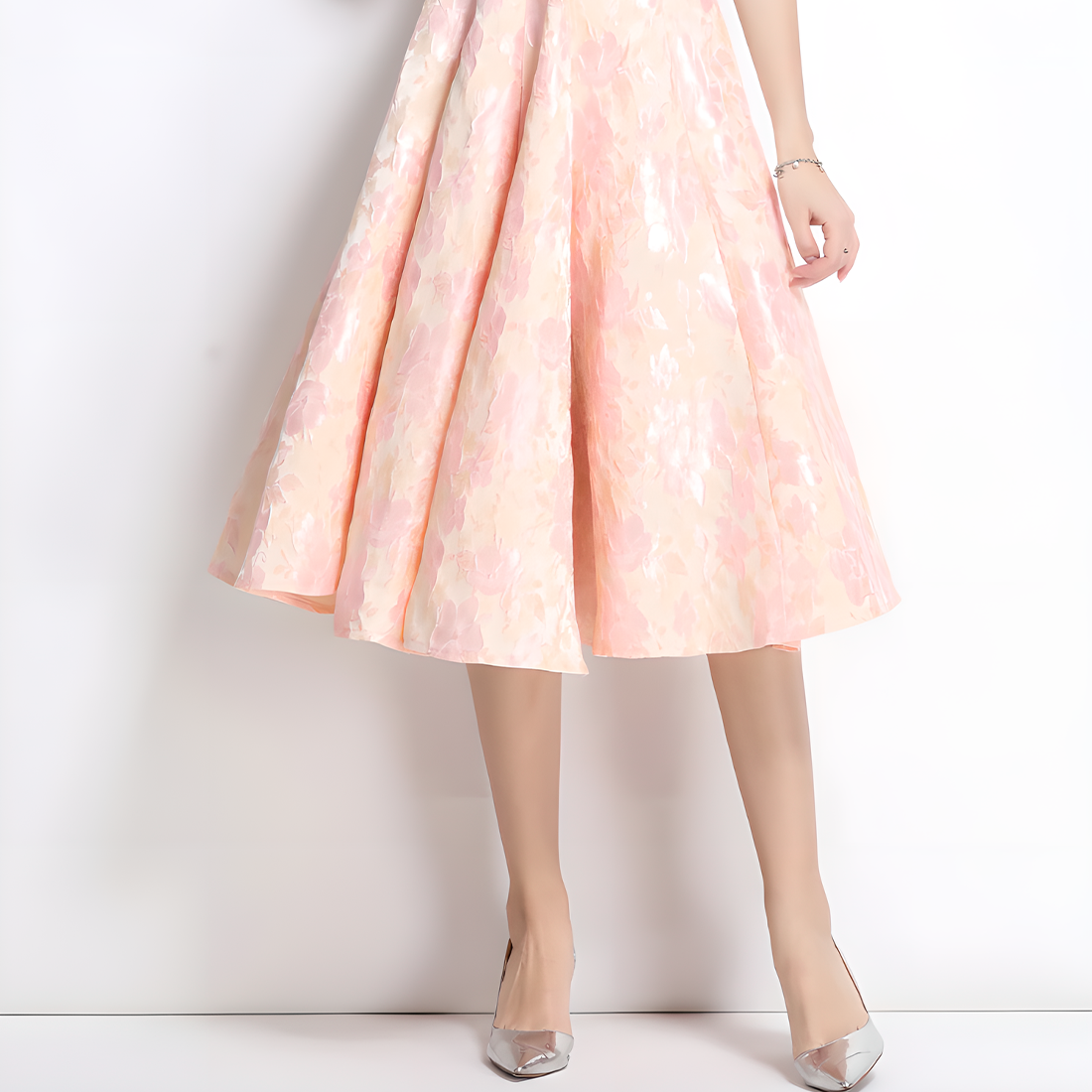 French Square Neckline Dress With Floral Pattern