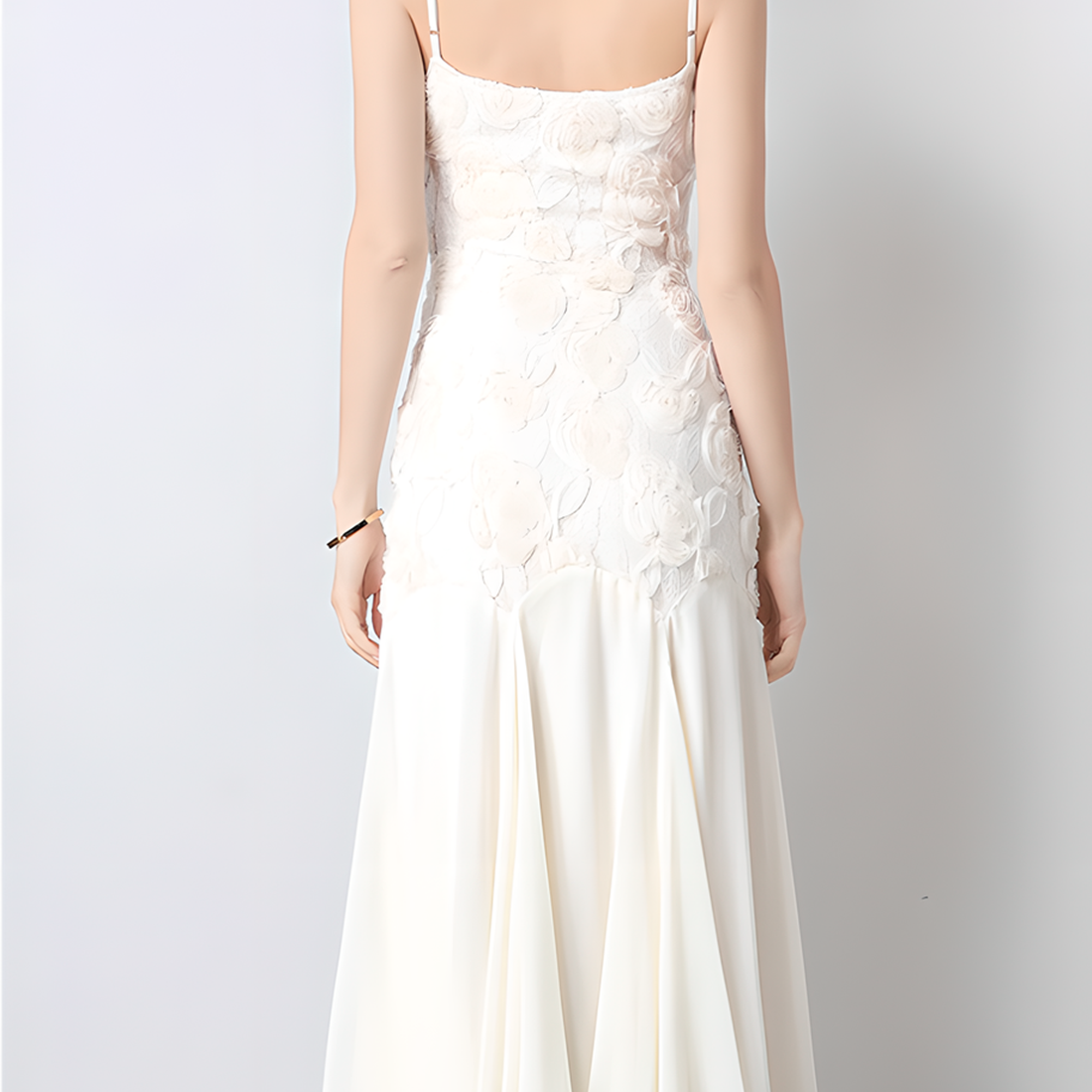 Embroidered Rose Strap Fish Tail Maxi Dress