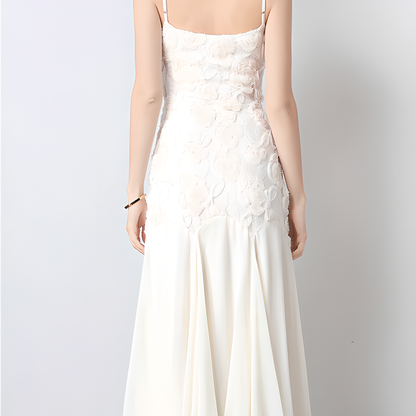 Embroidered Rose Strap Fish Tail Maxi Dress