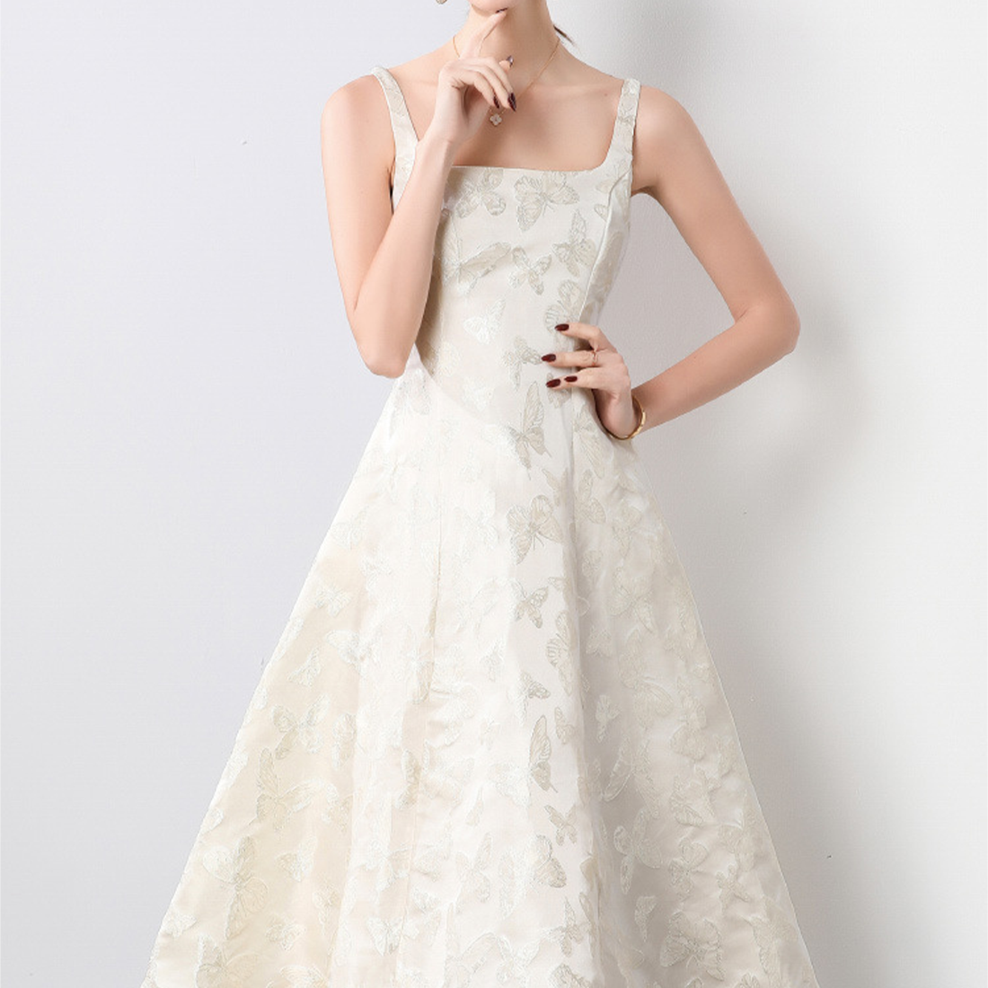 Elegant Sleeveless Jacquard Flared Dress