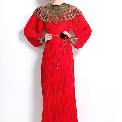 High-End Sequined Gown with Lantern Sleeves