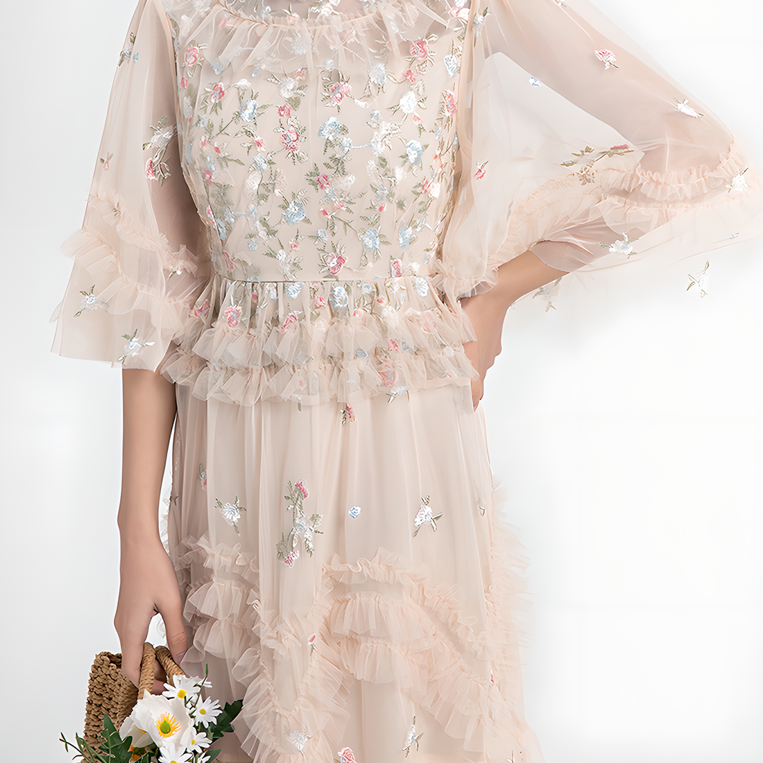 Fashion Floral Embroidered Tulle Dress