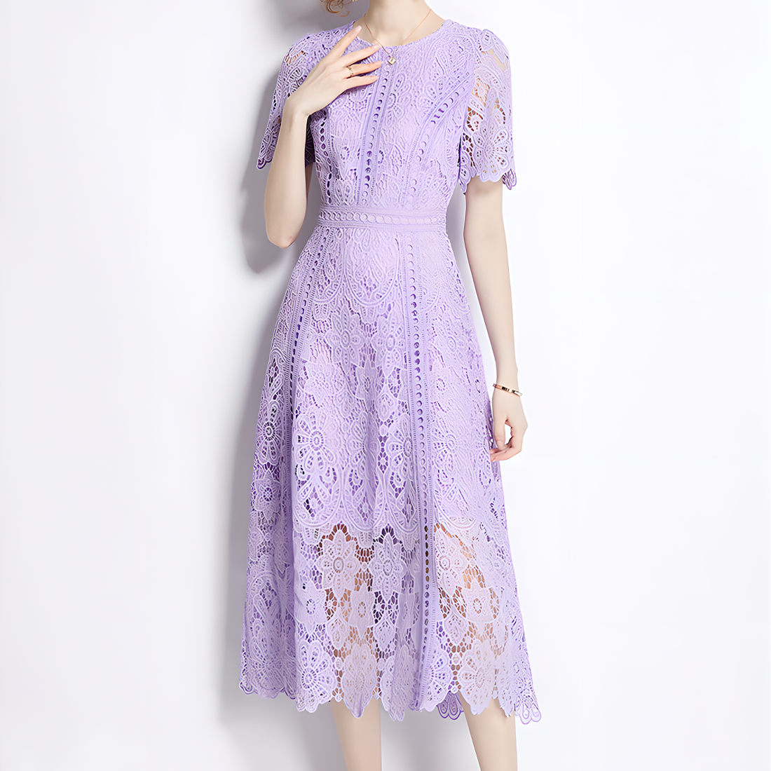 Charming Floral Lace Midi Dress