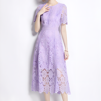 Charming Floral Lace Midi Dress