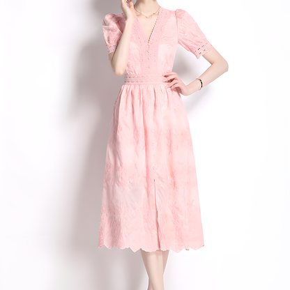 Fashion Romantic Lace Detail Pink Dress