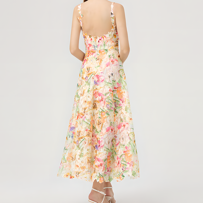 Floral Spaghetti Strap Mesh Dress for Women