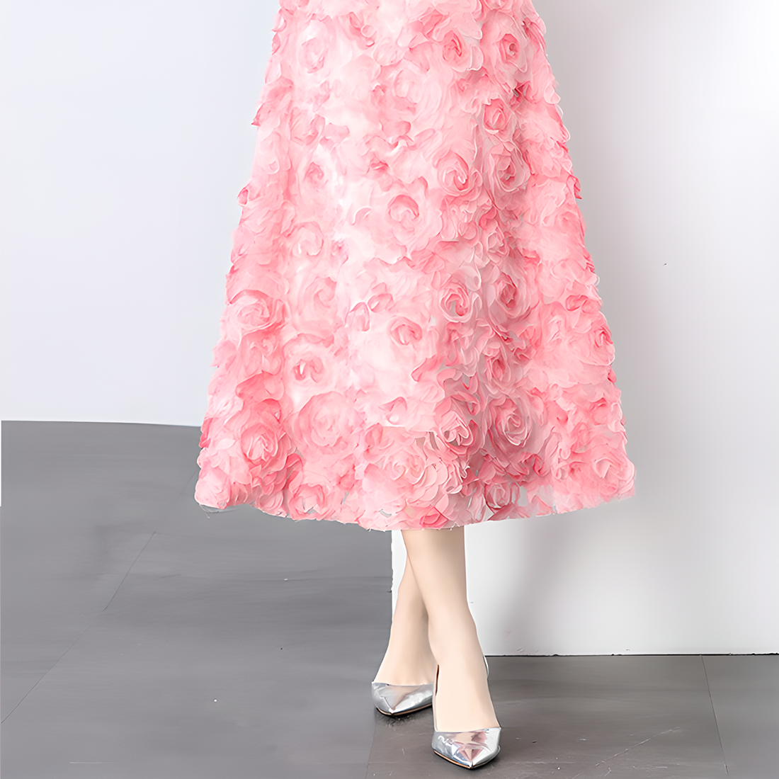 Black Bow Top with Pink Rose Pattern Dress