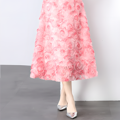 Black Bow Top with Pink Rose Pattern Dress